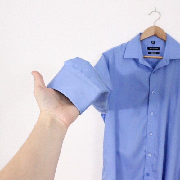 *Mens Bellisimo Blue Button Up Dress Shirt - Picture 4 of 6